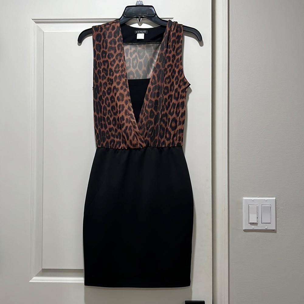 venus cheetah print and black dress, size 2